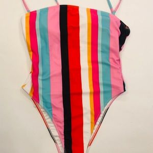 Striped one piece bathing suit